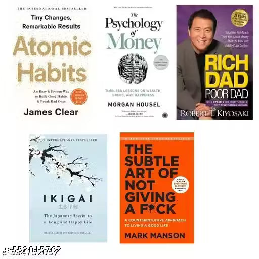 5 Books Set Combo Set Atomic + Psychology + Rich dad + Ikigai + Subtal art {English Paperback} Bestseller